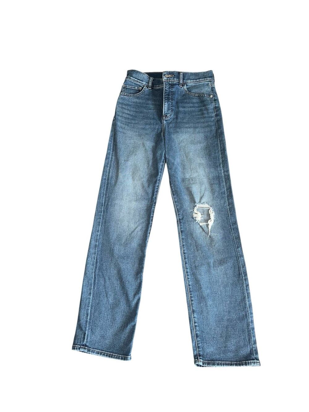 Express Women’s 2R Super High Rise Modern Straight Distressed Jeans